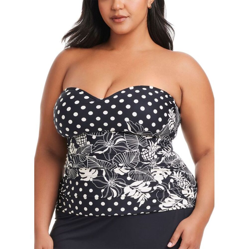 Bleu by Rod Beattie Womens Double Trouble Shirred Bandini Swim Top 22W Black NWT